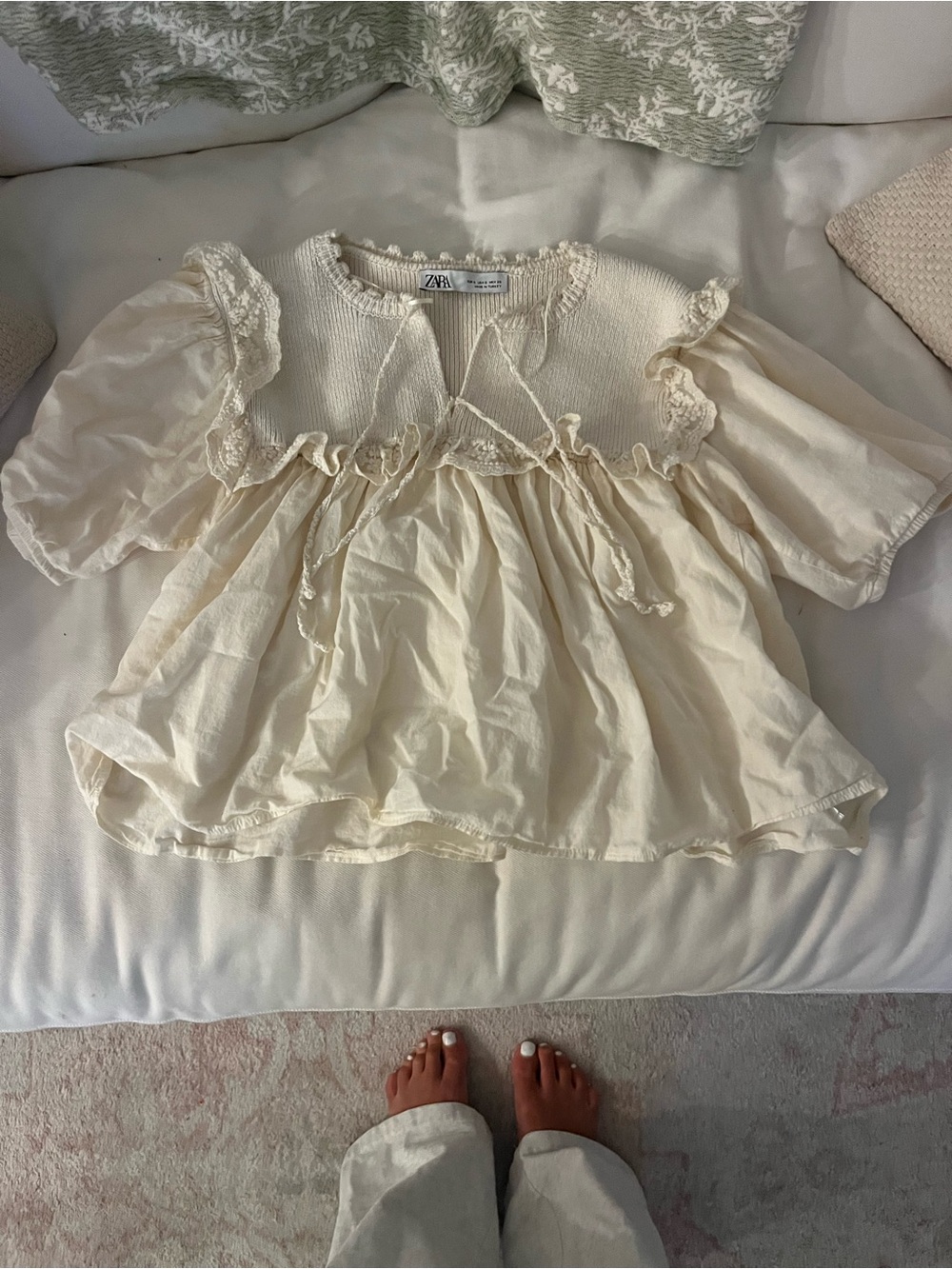 Zara Cream Ruffle Peasant Blouse